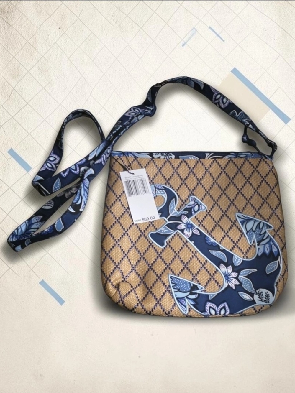 Vera Bradley Navy & Tan Anchor Print Crossbody